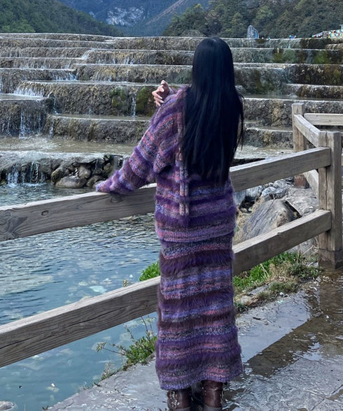 Striped Knit Dress & Cardigan